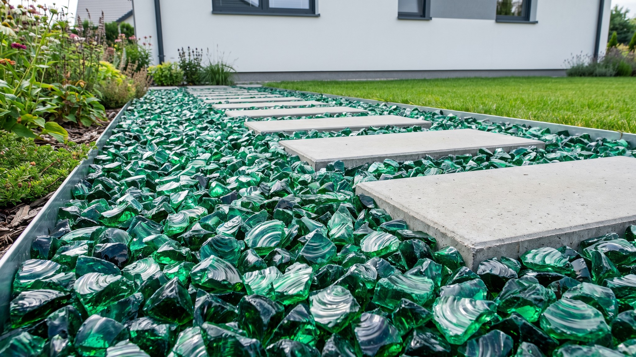 Szkło jasnozielone różne frakcje — Ścieżka, obrzeże, podjazd