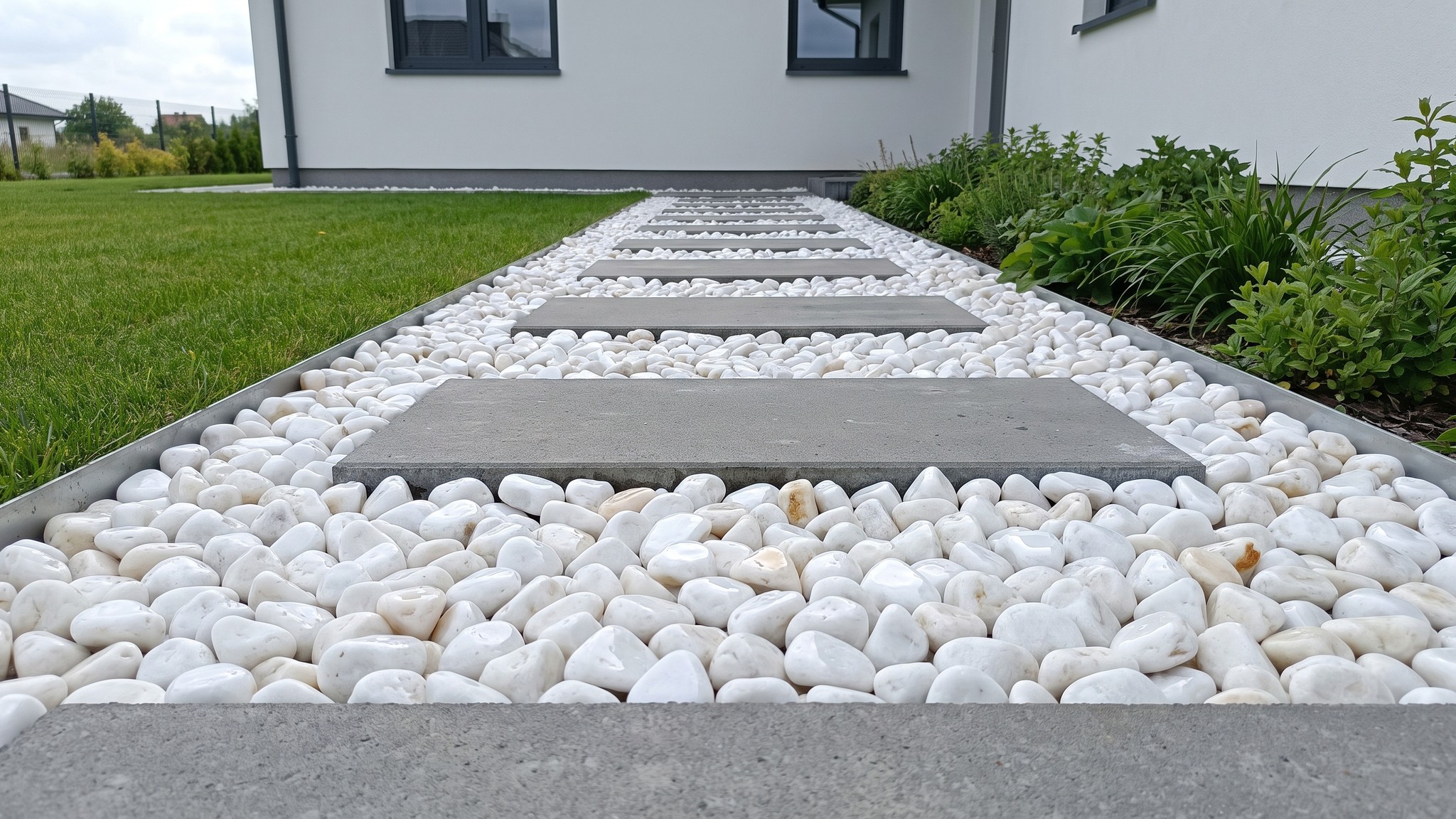 Otoczak biały wysoki połysk 20–30 i 30–50 mm — Ścieżka, obrzeże, podjazd
